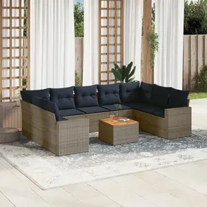 vidaXL Vidaxl Salon De Jardin 10 Pcs Avec Coussins Gris Résine Tressée pas cher