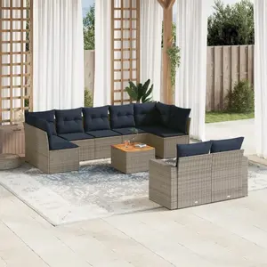 vidaXL Vidaxl Salon De Jardin 10 Pcs Avec Coussins Gris Résine Tressée pas cher