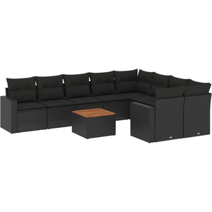 vidaXL Salon de jardin 10 pcs avec coussins noir résine tressée pas cher