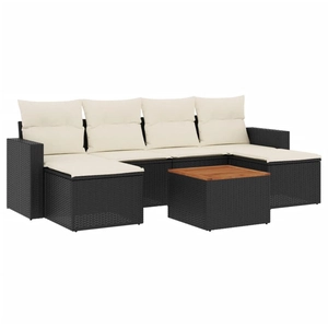 vidaXL Salon de jardin 7 pcs avec coussins noir résine tressée pas cher