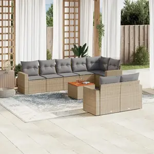 vidaXL Salon de jardin avec coussins 9pcs mélange beige résine tressée pas cher