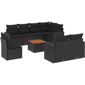 vidaXL Salon de jardin 9 pcs avec coussins noir résine tressée pas cher