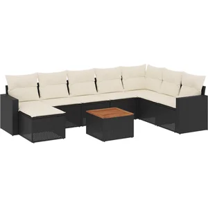 vidaXL - 9-delige - Loungeset - met - kussens - poly - rattan - zwart pas cher