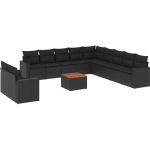vidaXL Salon de jardin 12 pcs avec coussins noir résine tressée pas cher