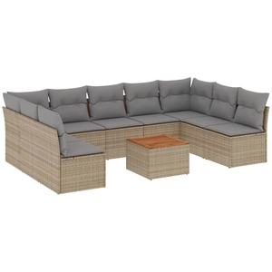 vidaXL Salon de jardin et coussins 10 pcs mélange beige résine tressée pas cher