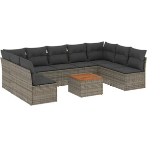 vidaXL Salon de jardin avec coussins 10 pcs gris résine tressée pas cher