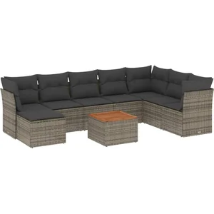 vidaXL Salon de jardin 9 pcs avec coussins gris résine tressée pas cher