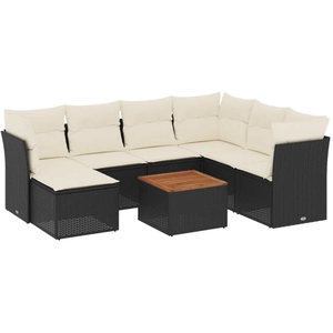 vidaXL Salon de jardin 8 pcs avec coussins noir résine tressée pas cher