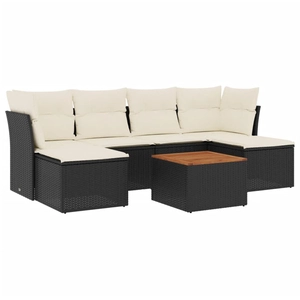 vidaXL Salon de jardin 7 pcs avec coussins noir résine tressée pas cher
