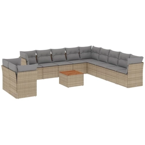 vidaXL Salon de jardin et coussins 12 pcs mélange beige résine tressée pas cher
