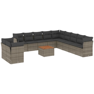 vidaXL Salon de jardin avec coussins 12 pcs gris résine tressée pas cher