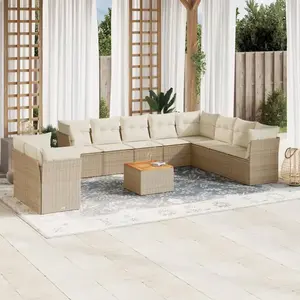 vidaXL Salon de jardin 11 pcs avec coussins beige résine tressée pas cher
