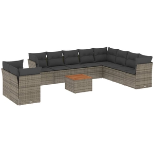 vidaXL Salon de jardin 11 pcs avec coussins gris résine tressée pas cher