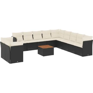 vidaXL Salon de jardin 12 pcs avec coussins noir résine tressée pas cher