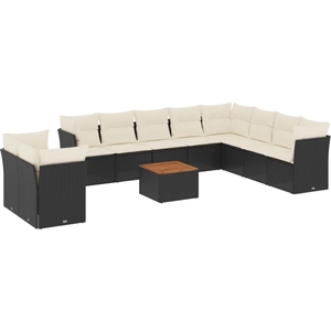 vidaXL Salon de jardin 11 pcs avec coussins noir résine tressée pas cher