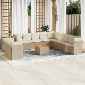 vidaXL Salon de jardin avec coussins 12 pcs beige résine tressée pas cher