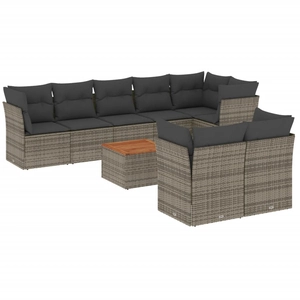 vidaXL Salon de jardin 9 pcs avec coussins gris résine tressée pas cher