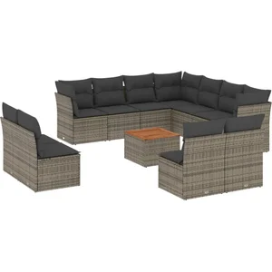 vidaXL Salon de jardin avec coussins 12 pcs gris résine tressée pas cher