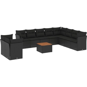 vidaXL Salon de jardin 11 pcs avec coussins noir résine tressée pas cher