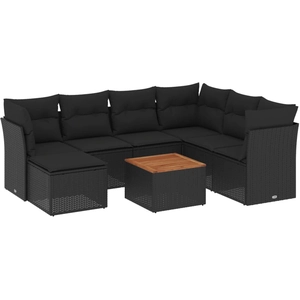 vidaXL Salon de jardin 8 pcs avec coussins noir résine tressée pas cher
