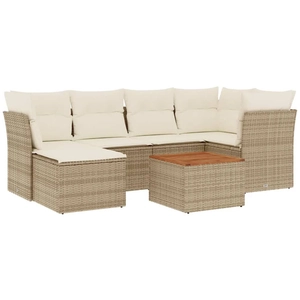 vidaXL Salon de jardin avec coussins 7 pcs beige résine tressée pas cher