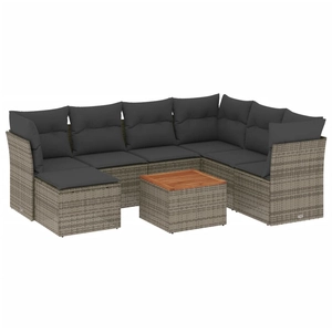 vidaXL Salon de jardin 8 pcs avec coussins gris résine tressée pas cher