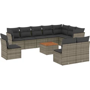 vidaXL Salon de jardin 11 pcs avec coussins gris résine tressée pas cher