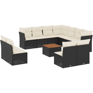 vidaXL Salon de jardin 12 pcs avec coussins noir résine tressée pas cher