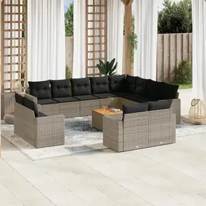 vidaXL Salon de jardin avec coussins 13 pcs gris résine tressée pas cher