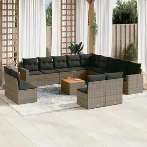 vidaXL Salon de jardin avec coussins 14 pcs gris résine tressée pas cher