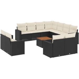 vidaXL Salon de jardin 12 pcs avec coussins noir résine tressée pas cher