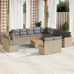 vidaXL Salon de jardin et coussins 14 pcs mélange beige résine tressée pas cher