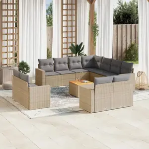 vidaXL Salon de jardin et coussins 12 pcs mélange beige résine tressée pas cher