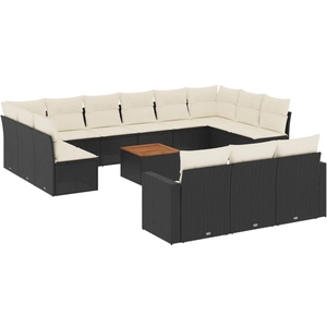 vidaXL Salon de jardin avec coussins 14 pcs noir résine tressée pas cher