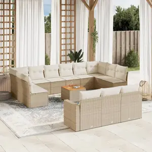 vidaXL Salon de jardin avec coussins 14 pcs beige résine tressée pas cher