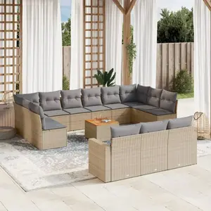 vidaXL Salon de jardin et coussins 14 pcs mélange beige résine tressée pas cher