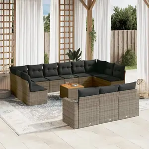 vidaXL Salon de jardin avec coussins 14 pcs gris résine tressée pas cher