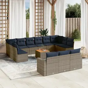 vidaXL Vidaxl Salon De Jardin Avec Coussins 14 Pcs Gris Résine Tressée pas cher