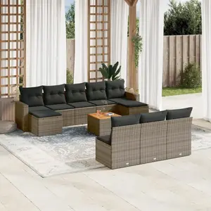 vidaXL Salon de jardin 11 pcs avec coussins gris résine tressée pas cher