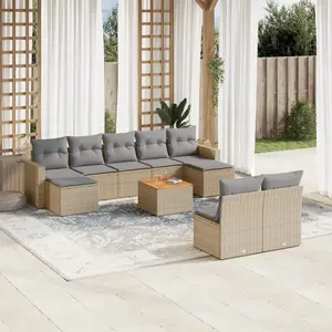 vidaXL Salon de jardin et coussins 10 pcs mélange beige résine tressée pas cher
