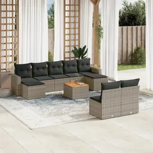 vidaXL Salon de jardin avec coussins 10 pcs gris résine tressée pas cher