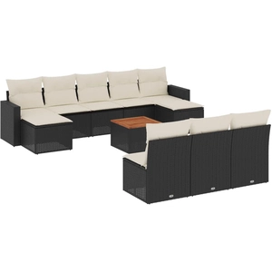vidaXL Salon de jardin 11 pcs avec coussins noir résine tressée pas cher