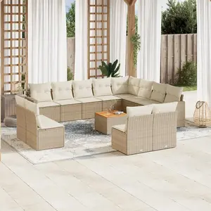 vidaXL Salon de jardin avec coussins 13 pcs beige résine tressée pas cher