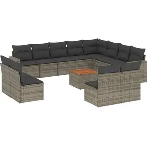 vidaXL Salon de jardin avec coussins 13 pcs gris résine tressée pas cher