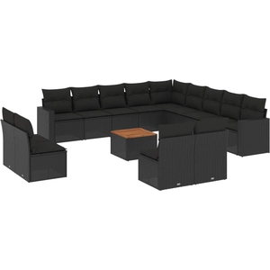 vidaXL Salon de jardin avec coussins 14 pcs noir résine tressée pas cher