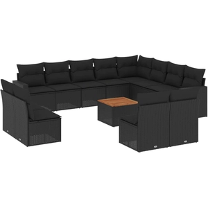 vidaXL Salon de jardin avec coussins 13 pcs noir résine tressée pas cher