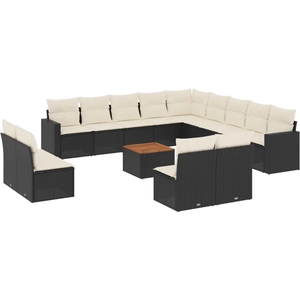 vidaXL Salon de jardin avec coussins 14 pcs noir résine tressée pas cher