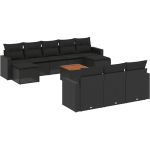 vidaXL Salon de jardin 11 pcs avec coussins noir résine tressée pas cher