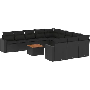 vidaXL Salon de jardin 12 pcs avec coussins noir résine tressée pas cher