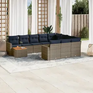 vidaXL Vidaxl Salon De Jardin 11 Pcs Avec Coussins Gris Résine Tressée pas cher